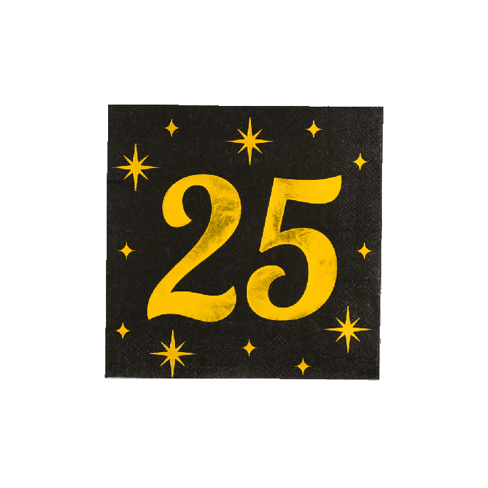 Servetten 16 Stuks Black/Gold 25 Jaar