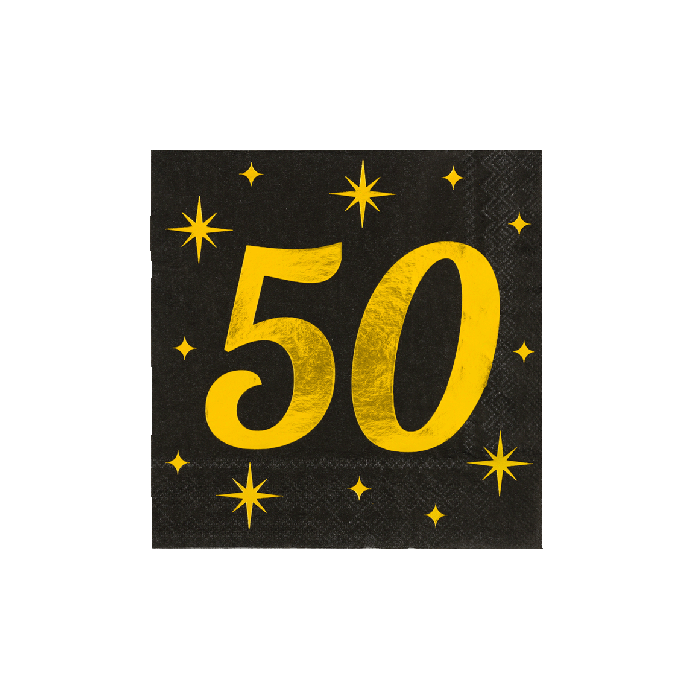 Servetten 16 Stuks Black/Gold 50 Jaar
