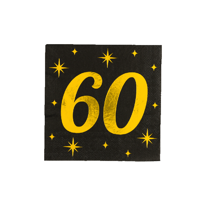 Servetten 16 Stuks Black/Gold 60 Jaar