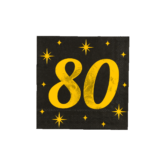 Servetten 16 Stuks Black/Gold 80 Jaar
