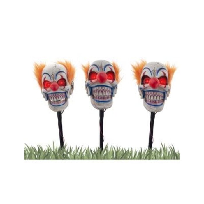3x Clownshoofden Horror / Tuindecoratie Licht + beweging