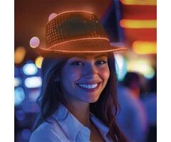 Hoed Pailletten Zwart / LED Oranje