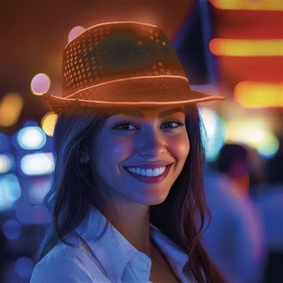 Hoed Pailletten Zwart / LED Oranje