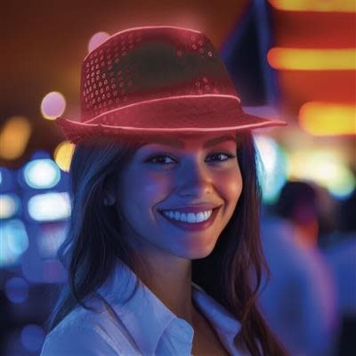 Hoed Pailletten Zwart / LED Roze