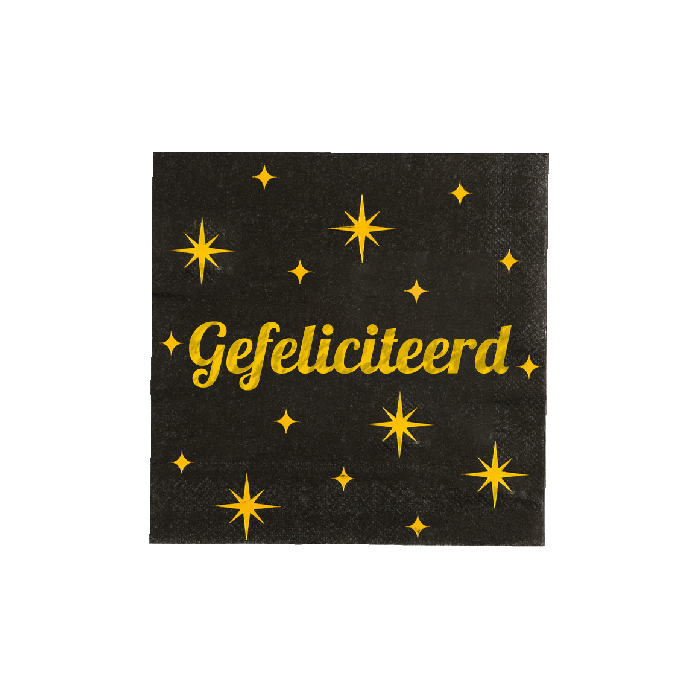 Servetten 16 Stuks Black/Gold Gefeliciteerd