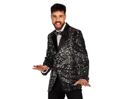 Sequin Jacket Colbert / Silver-Black