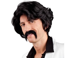 Pruik + Snor Chuck Zwart