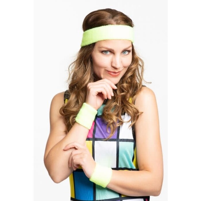 Zweetbandjes + haarband set Fluo / Geel