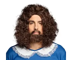 Pruik Musketier + Snor & Baard / Bruin