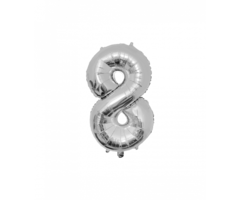 Folieballon Cijfer 86cm Zilver / 8