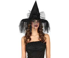 Heksenhoed met Sluier + Bloem