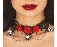 Ketting met rozen en schedels
