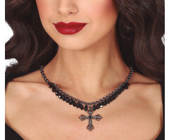 Kruisketting met zwarte steentjes
