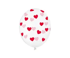 Ballonen Doorzichtig met hartjes 30cm /  6 Stuks