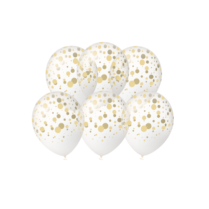 Bedrukte Ballonnen 30cm Confetti Goud / 6 Stuks