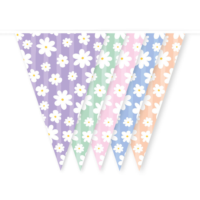 Plastiek Vlaggenlijn Pastel Madeliefjes / 10m