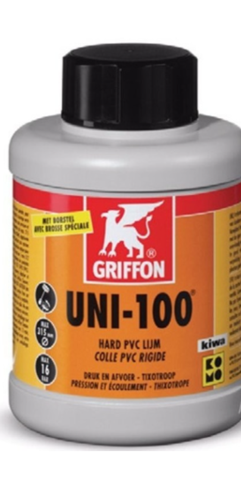 PVC lijm 500 ml met kwast | UNI-100 | Griffon