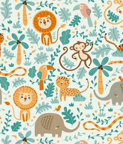Kindertapete Joyful Jungle Friends, grün, waschbar