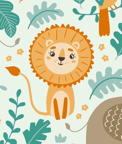 Kindertapete Joyful Jungle Friends, grün, waschbar