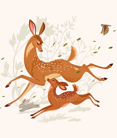 Kinderbehang Happy Meadow Bambis, afwasbaar