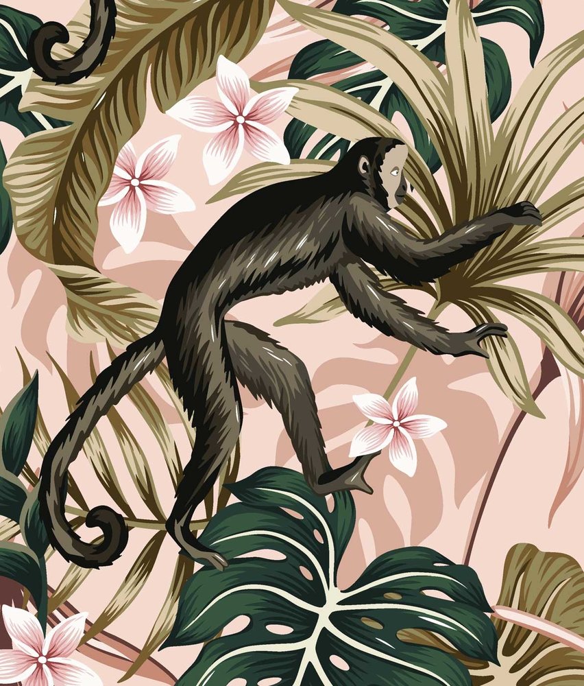 Children's wallpaper Cheeky Monkey Meadows, pink, washable
