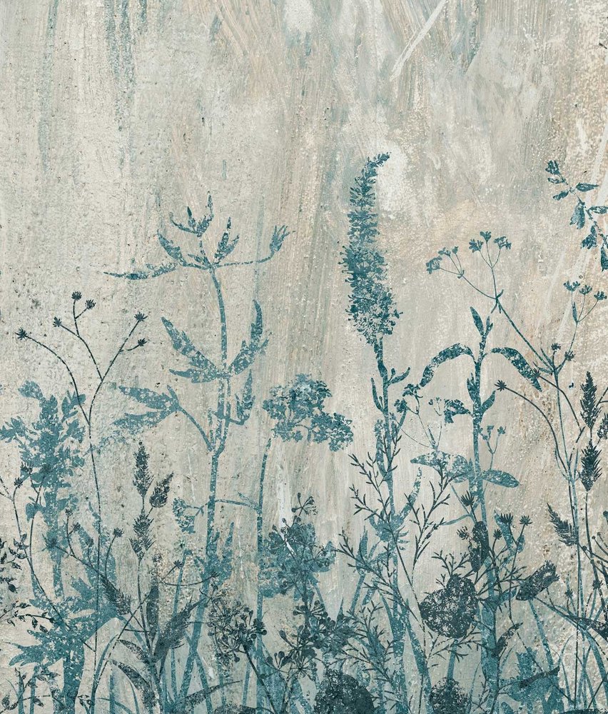 Blumentapete Concrete Flowers, grau, waschbar