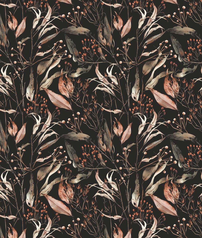 Floral wallpaper Wildflower Bliss, black, washable