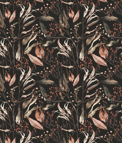 Floral wallpaper Wildflower Bliss, black, washable
