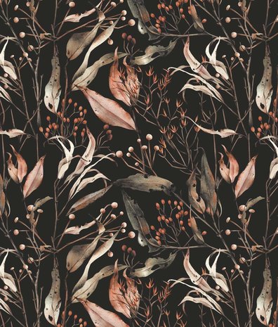 Floral wallpaper Wildflower Bliss, black, washable