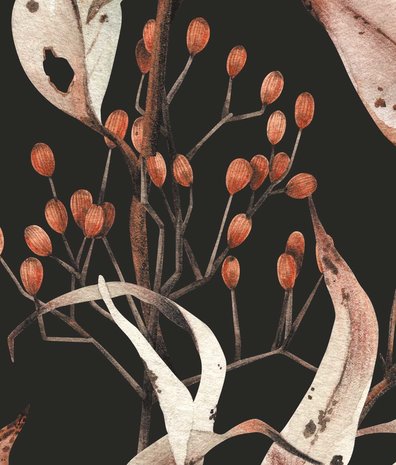 Bloemen behang Wildflower Bliss, zwart, afwasbaar Bloemen behang Wildflower Bliss, zwart, afwasbaar