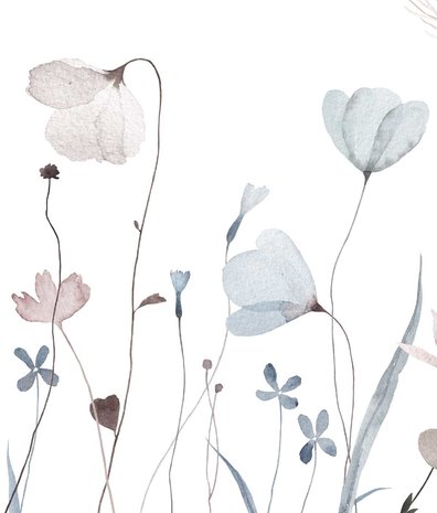 Blumentapete Aquarellblüte, weiß, waschbar Blumentapete Aquarellblüte, weiß, waschbar