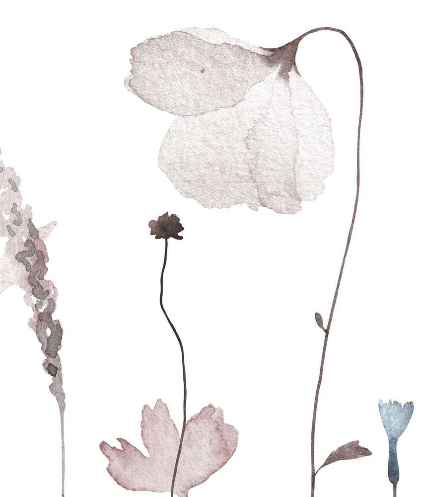 Blumentapete Aquarellblüte, weiß, waschbar Blumentapete Aquarellblüte, weiß, waschbar