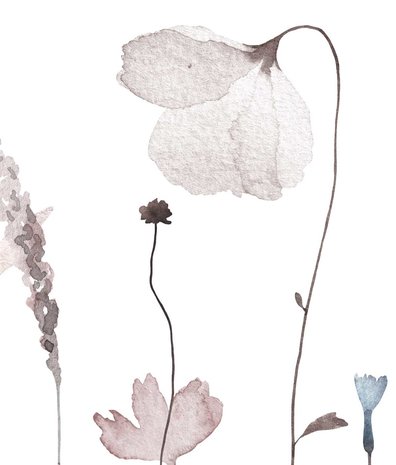 Blumentapete Aquarellblüte, weiß, waschbar Blumentapete Aquarellblüte, weiß, waschbar