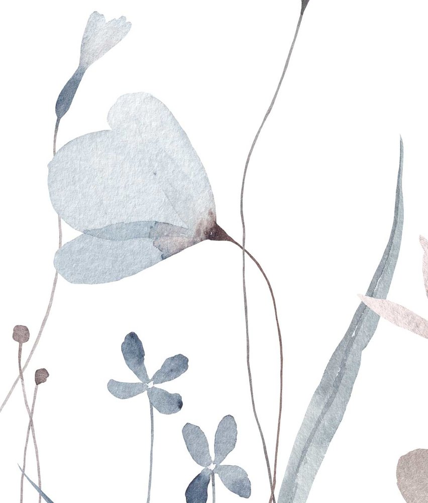 Blumentapete Aquarellblüte, weiß, waschbar Blumentapete Aquarellblüte, weiß, waschbar
