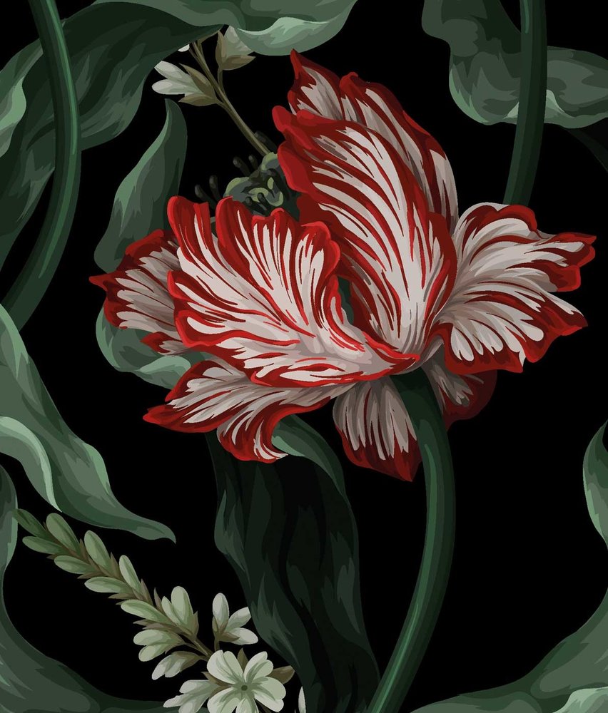 Bloemen behang Wild Scarlet Tulips, afwasbaar Bloemen behang Wild Scarlet Tulips, afwasbaar