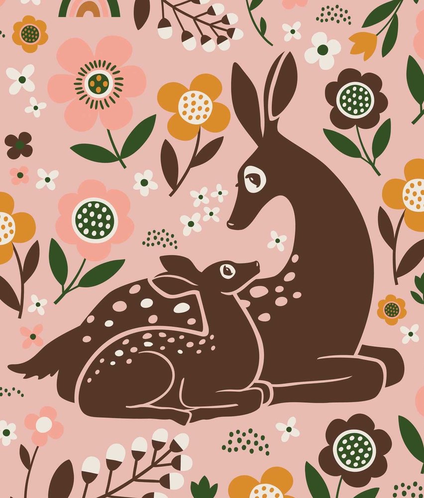 Kinderbehang Magical Deer Delight, roze, afwasbaar Kinderbehang Magical Deer Delight, roze, afwasbaar
