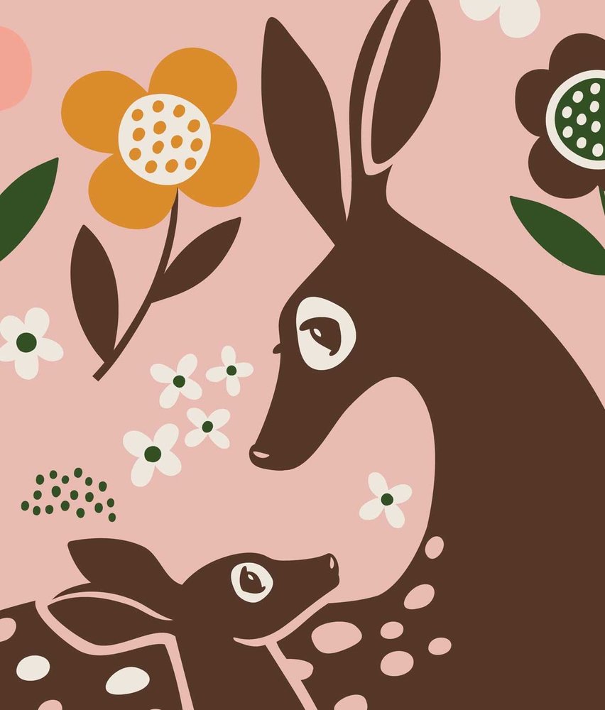 Kinderbehang Magical Deer Delight, roze, afwasbaar Kinderbehang Magical Deer Delight, roze, afwasbaar