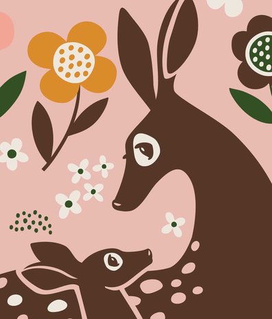 Children's wallpaper Magical Deer Delight, pink, washable Children's wallpaper Magical Deer Delight, pink, washable
