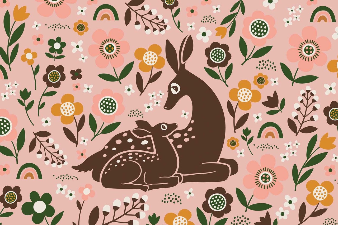 Children's wallpaper Magical Deer Delight, pink, washable Children's wallpaper Magical Deer Delight, pink, washable