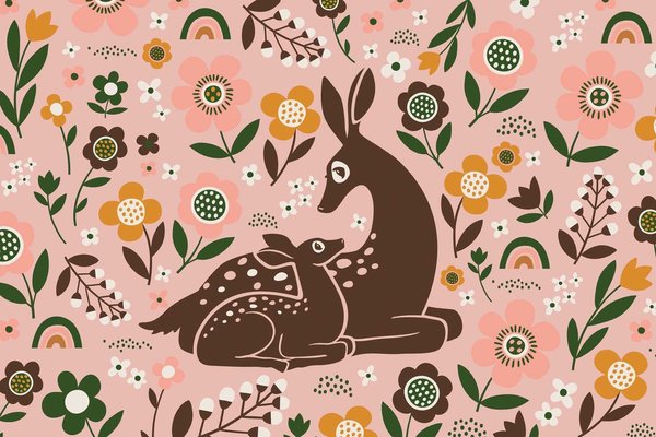 Children's wallpaper Magical Deer Delight, pink, washable Children's wallpaper Magical Deer Delight, pink, washable