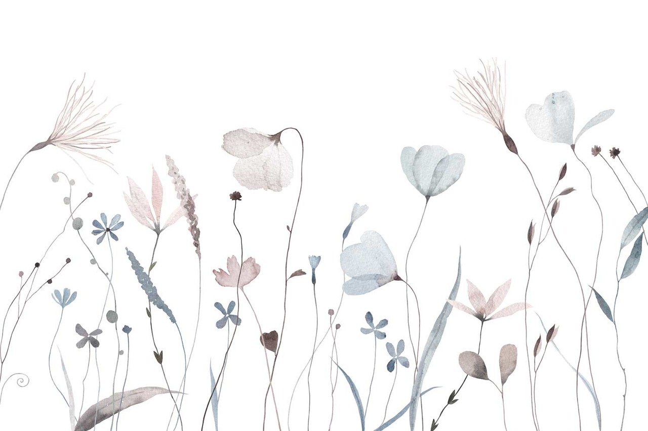 Blumentapete Aquarellblüte, weiß, waschbar Blumentapete Aquarellblüte, weiß, waschbar