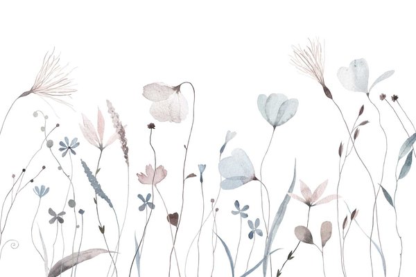 Blumentapete Aquarellblüte, weiß, waschbar Blumentapete Aquarellblüte, weiß, waschbar