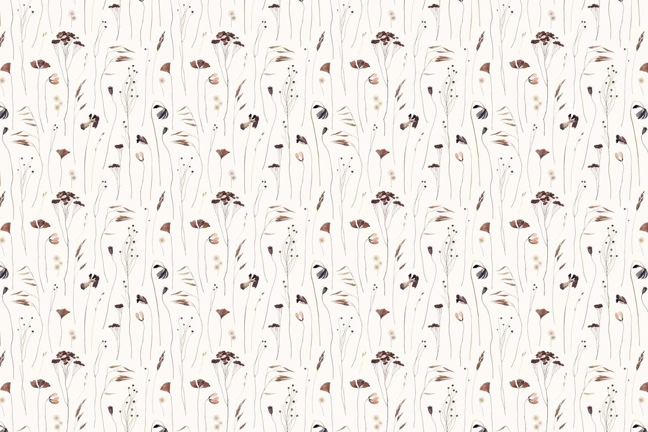 Bloemen behang Meadow Serenity, beige, afwasbaar Bloemen behang Meadow Serenity, beige, afwasbaar