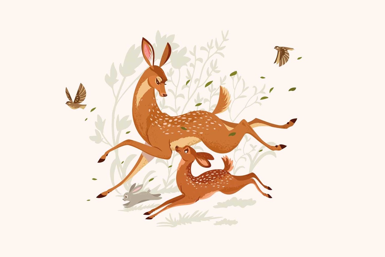 Kinderbehang Happy Meadow Bambis, afwasbaar