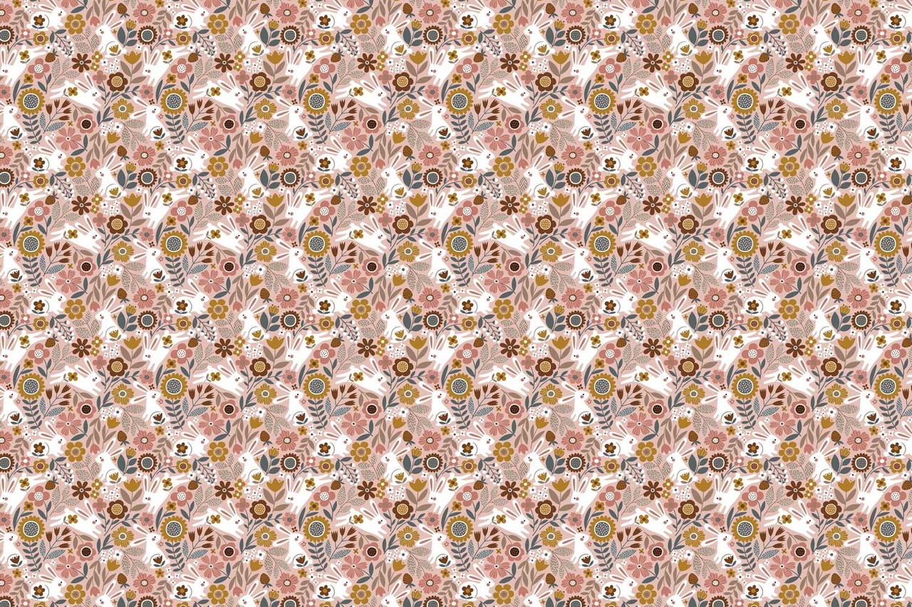 Kindertapete Bunny Blossom Fields, rosa, waschbar Kindertapete Bunny Blossom Fields, rosa, waschbar