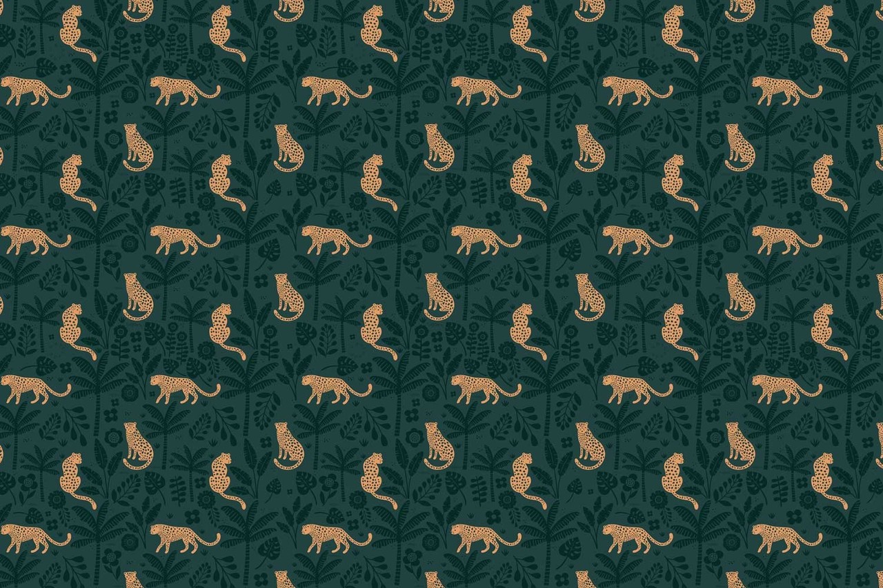 Kinderbehang Playful Leopard Cubs, groen, afwasbaar Kinderbehang Playful Leopard Cubs, groen, afwasbaar