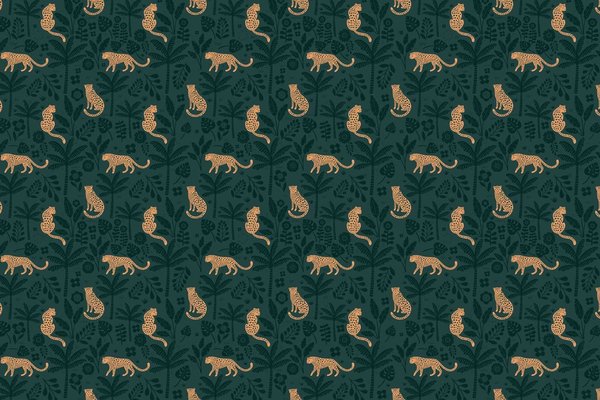 Kinderbehang Playful Leopard Cubs, groen, afwasbaar Kinderbehang Playful Leopard Cubs, groen, afwasbaar