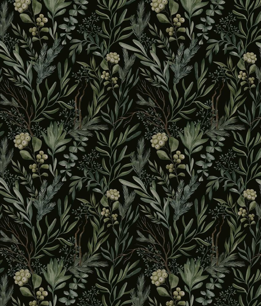 Leaves wallpaper Midnight Olive Leaves, green, washable Leaves wallpaper Midnight Olive Leaves, green, washable