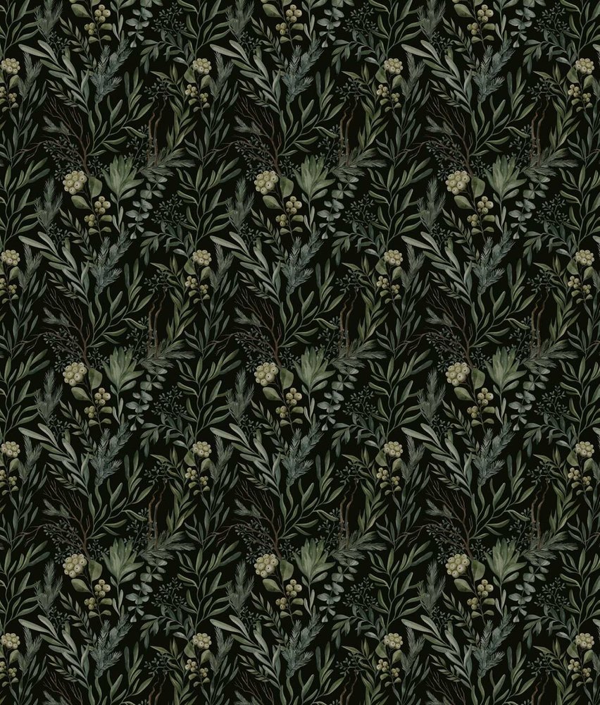 Leaves wallpaper Midnight Olive Leaves, green, washable Leaves wallpaper Midnight Olive Leaves, green, washable