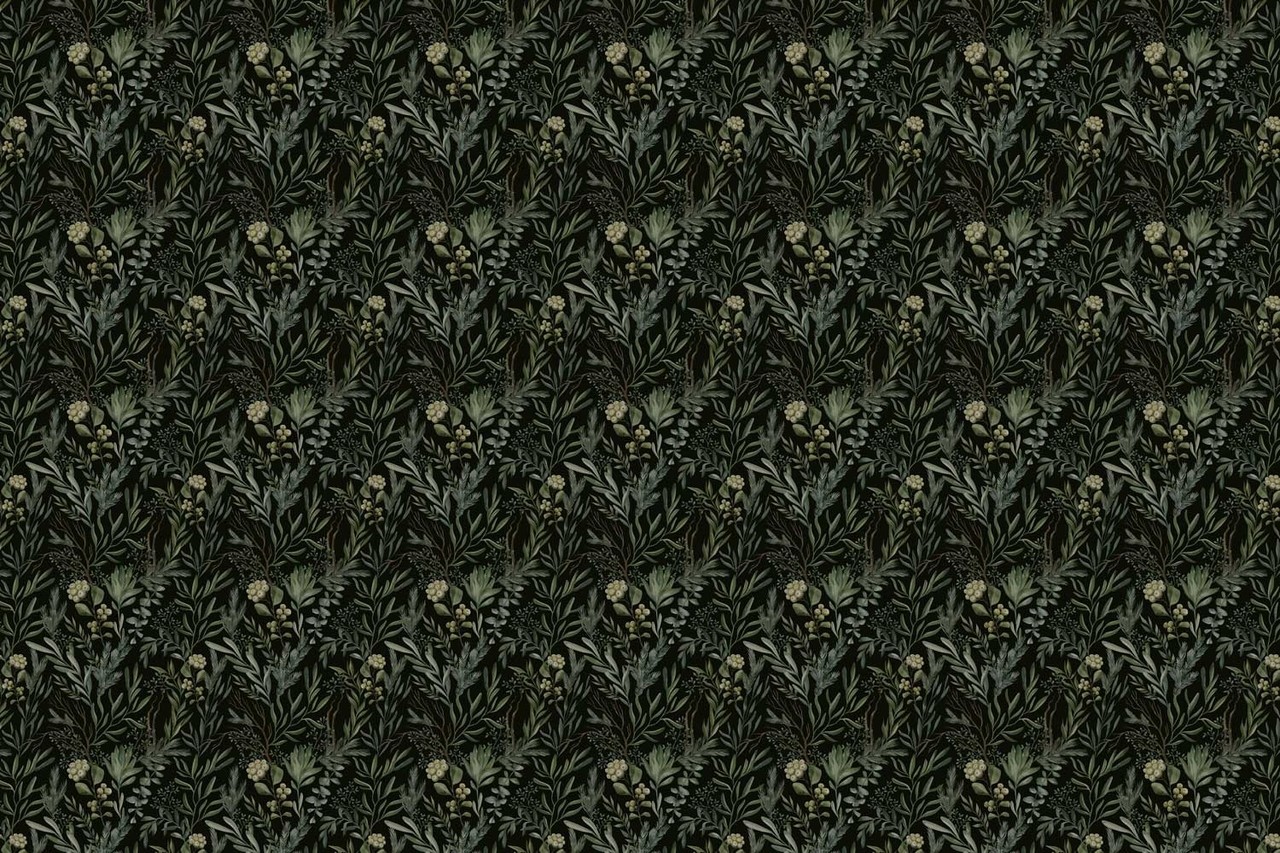Bladeren behang Midnight Olive Leaves, groen, afwasbaar